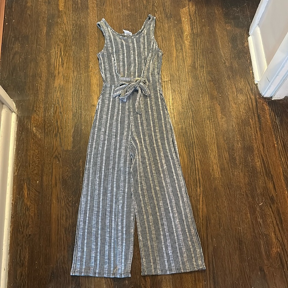 White and black stripped jumpsuit